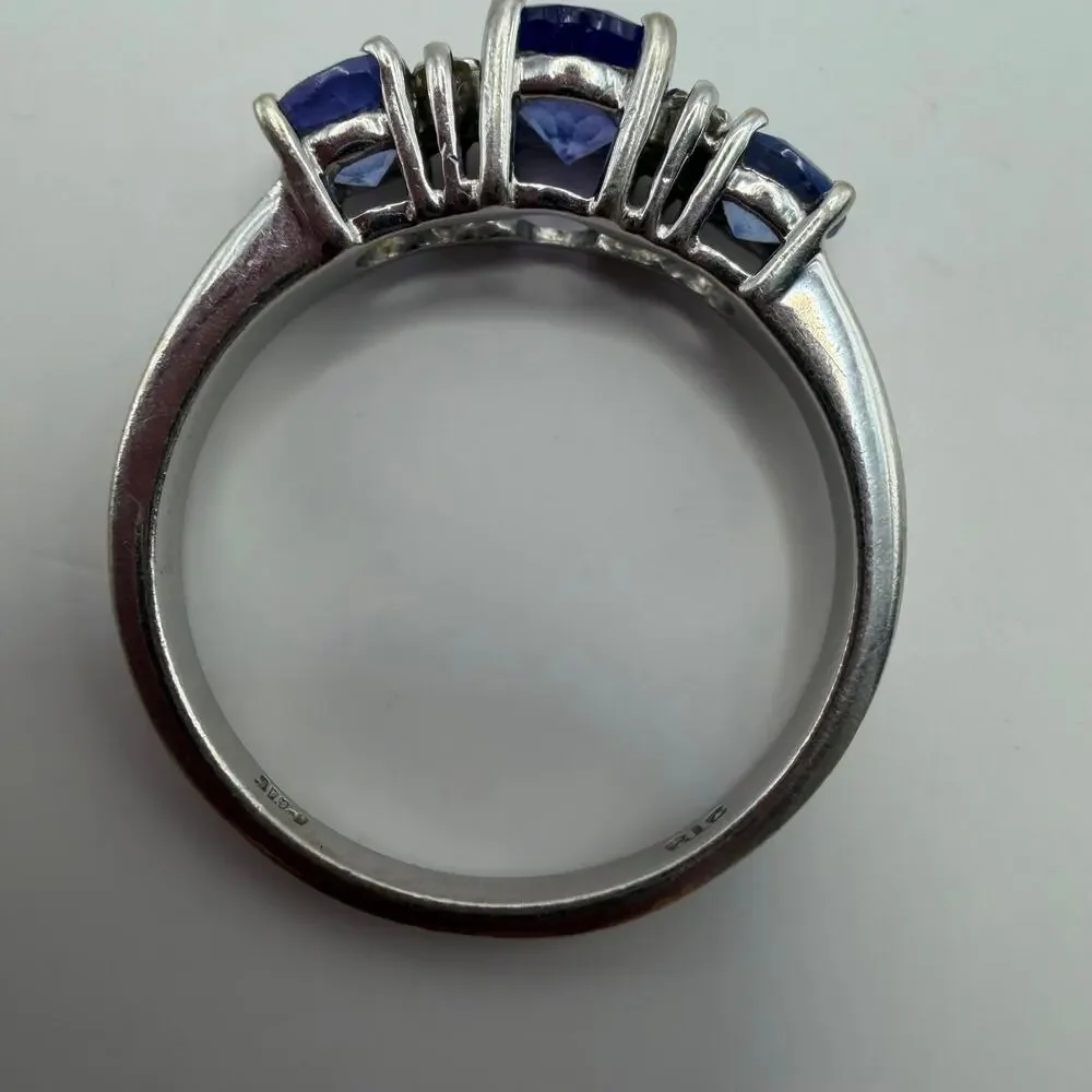 14K White Gold Tanzanite & Diamond Accent 3-Stone STS Past Present Ring Size 7